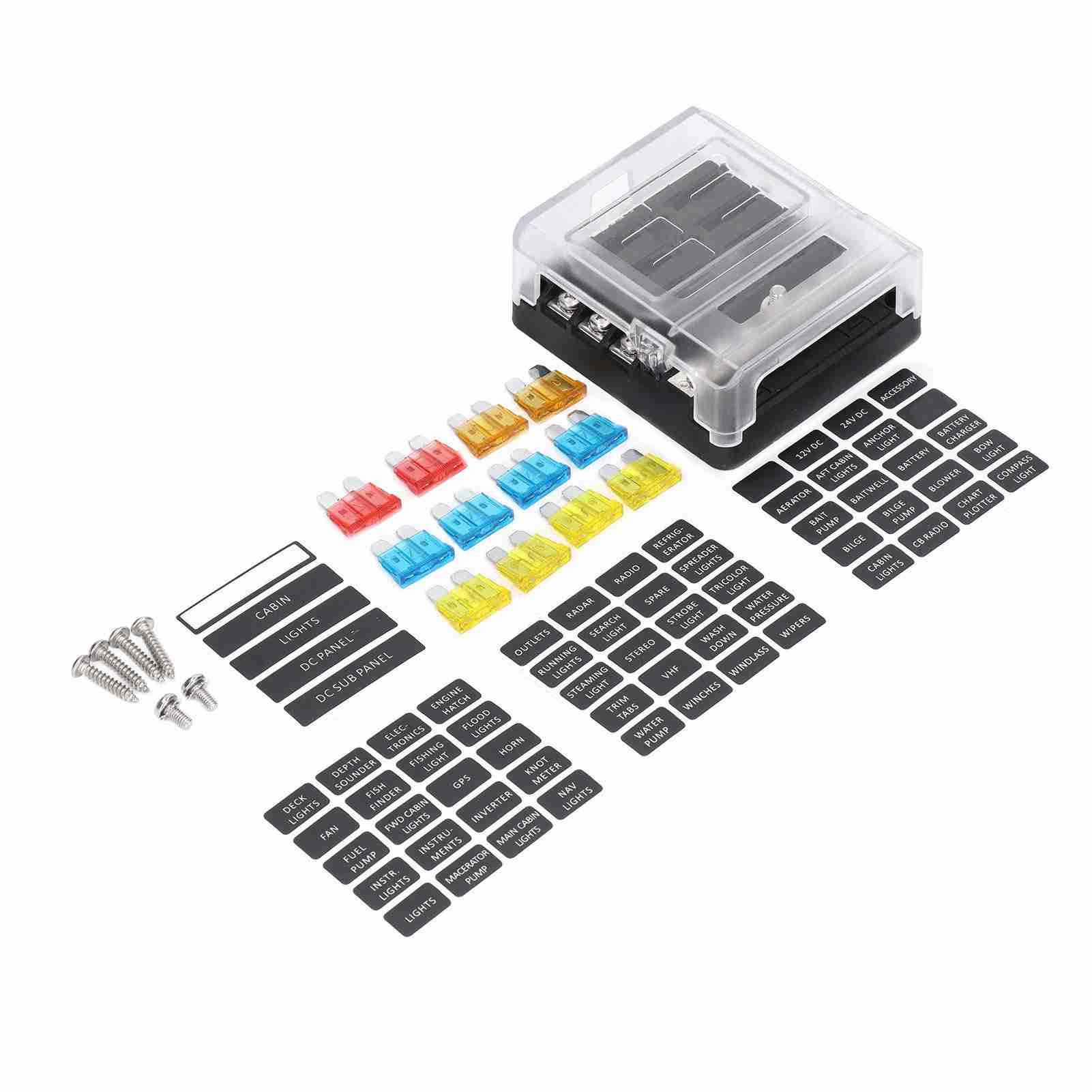 

6 Way Fuse Block IP66 Waterproof Fuse Box Holder 32V DC with Dampproof Cover for Car Boat RV