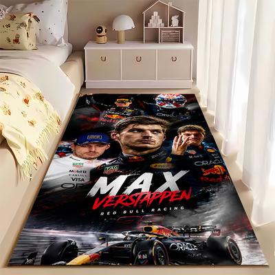 Sports Area Rug, Max Verstappen Red Bull Racing Multiple Paces Collage Car Dark Red Print, Garage Decor, Non-Slip Mat