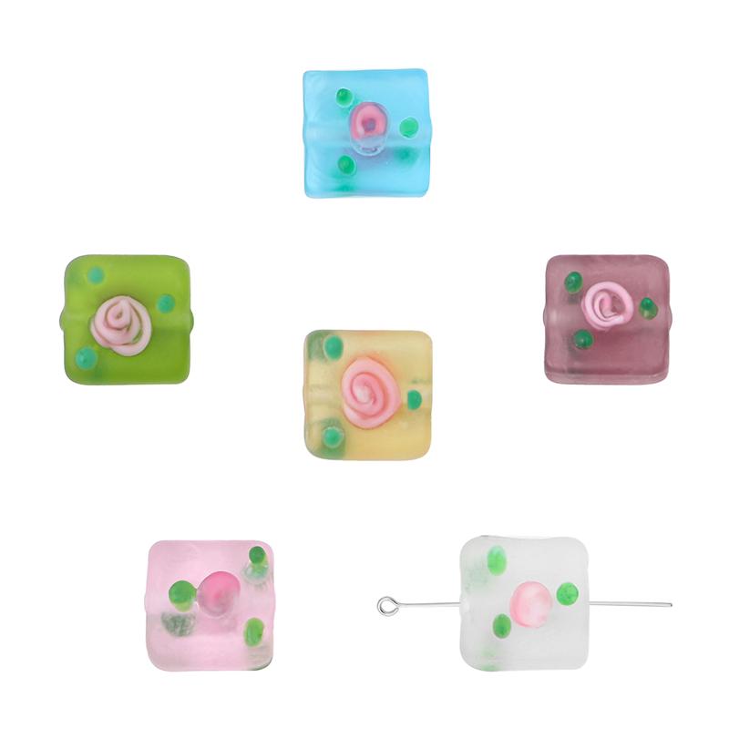 2 τμχ Ζωγραφισμένες στο χέρι παγωμένο χρωματιστό γυαλί τετράγωνες χάντρες για DIY κολιέ βραχιόλι σκουλαρίκια Αξεσουάρ χειροτεχνίας κοσμήματα