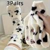 3 Paar Herbst- und Wintersocken mit Milchpunktmuster aus Plüsch, gefüttert mit dickem Plüsch, warme Socken, niedliche warme Familiensocken