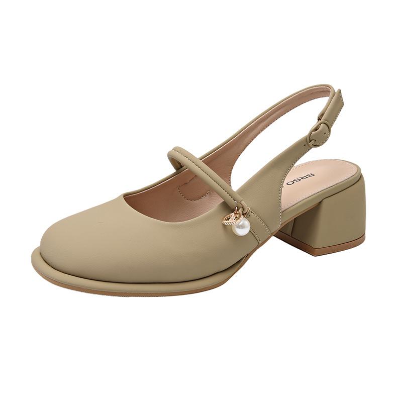 French thick heel empty bag head sandals women's summer 2025 new shallow mouth versatile square head single shoes high heel women's shoes