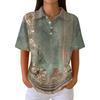Women’s Casual Short Sleeve Waffle Knit Polo Shirt with Vintage Floral Print and Turn Down Collar for Daily Wear