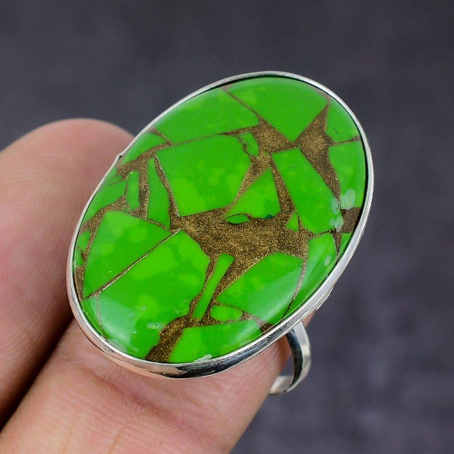 Natural Copper Green Turquoise 925 Sterling Silver Jewelry Ring Size 8.5 w3b05