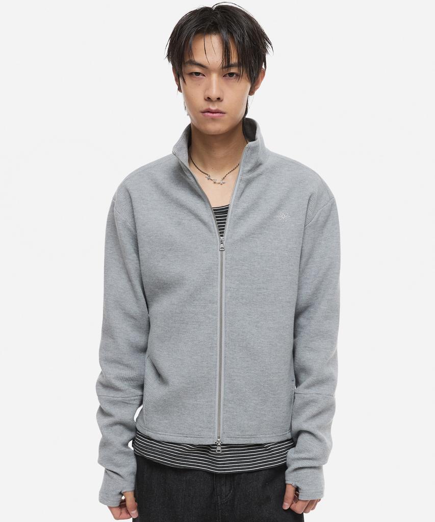 Dnsr Fingerhole Crop Waffle Zip-Up Gray