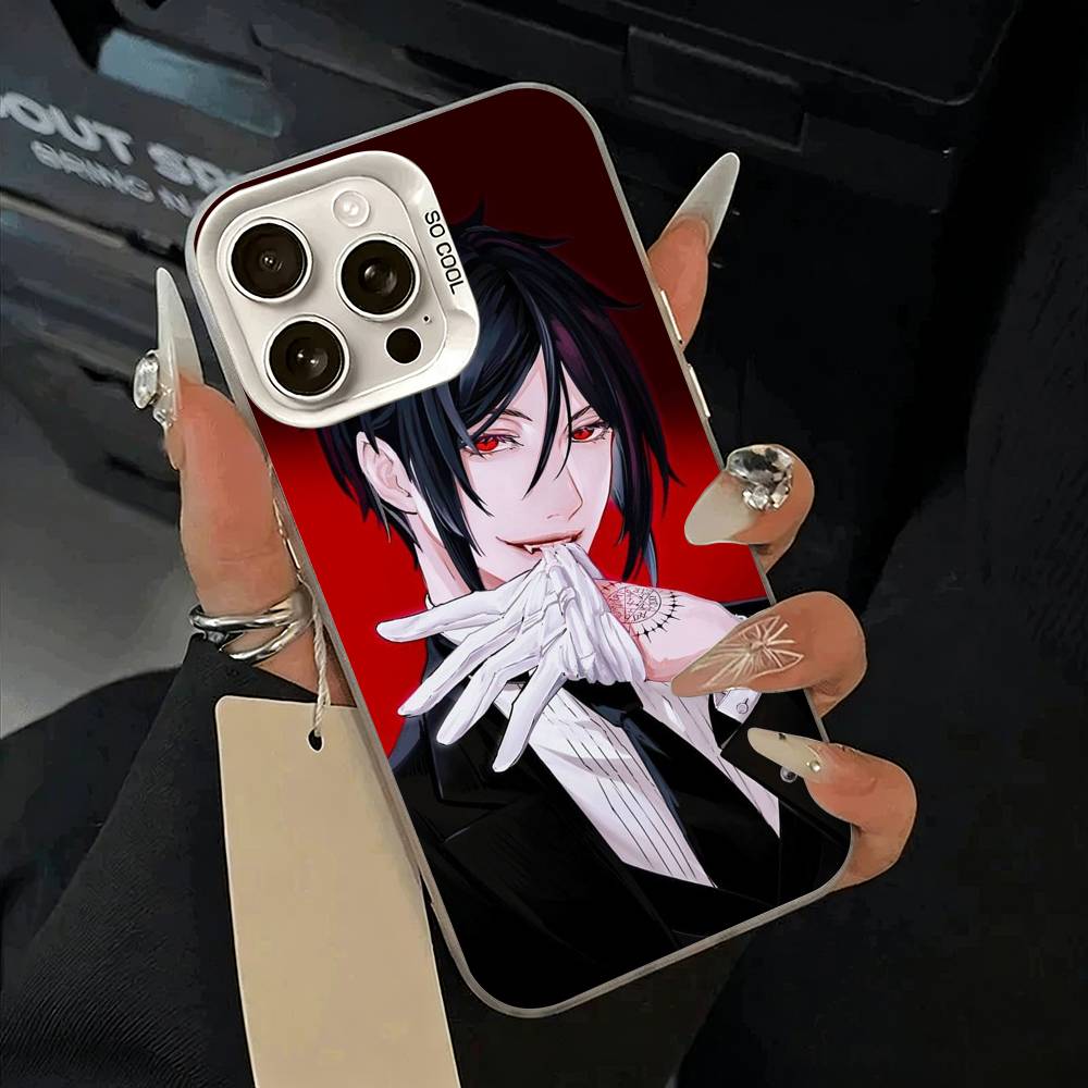 Classic anime-B--Black- Butler Phone Case For iPhone 11 12 13 14 15 16Pro Max Plus White Sliver Phone Cover