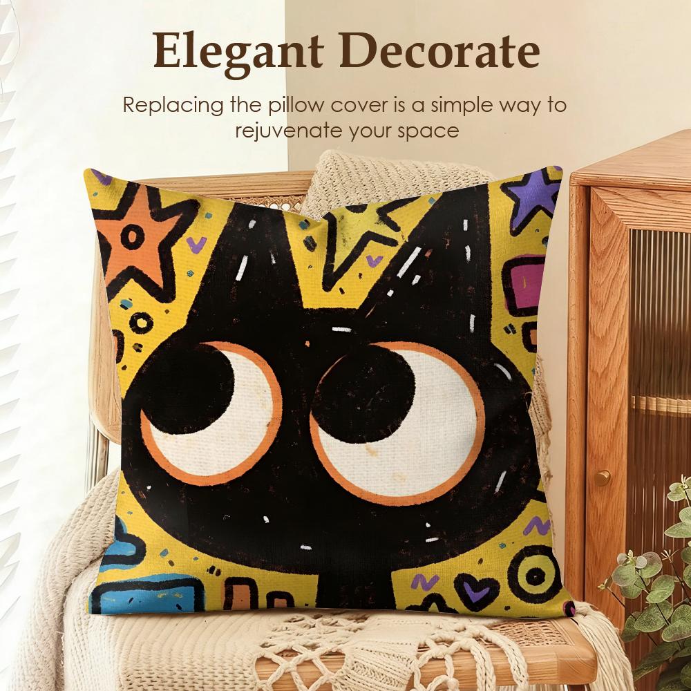 Art Dopamine Doodle Cat Cushion Cover Natural Linen Organic Fabric DoubleSided Printing Sofa Home Decor Gift Pillow Case