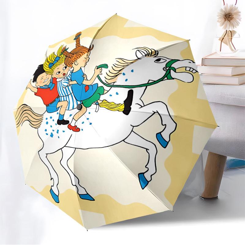 1pc Pippi Horseback Riding Automatic Folding Umbrella, Portable Collapsible Design, Casual Outdoor Accessory L1127132