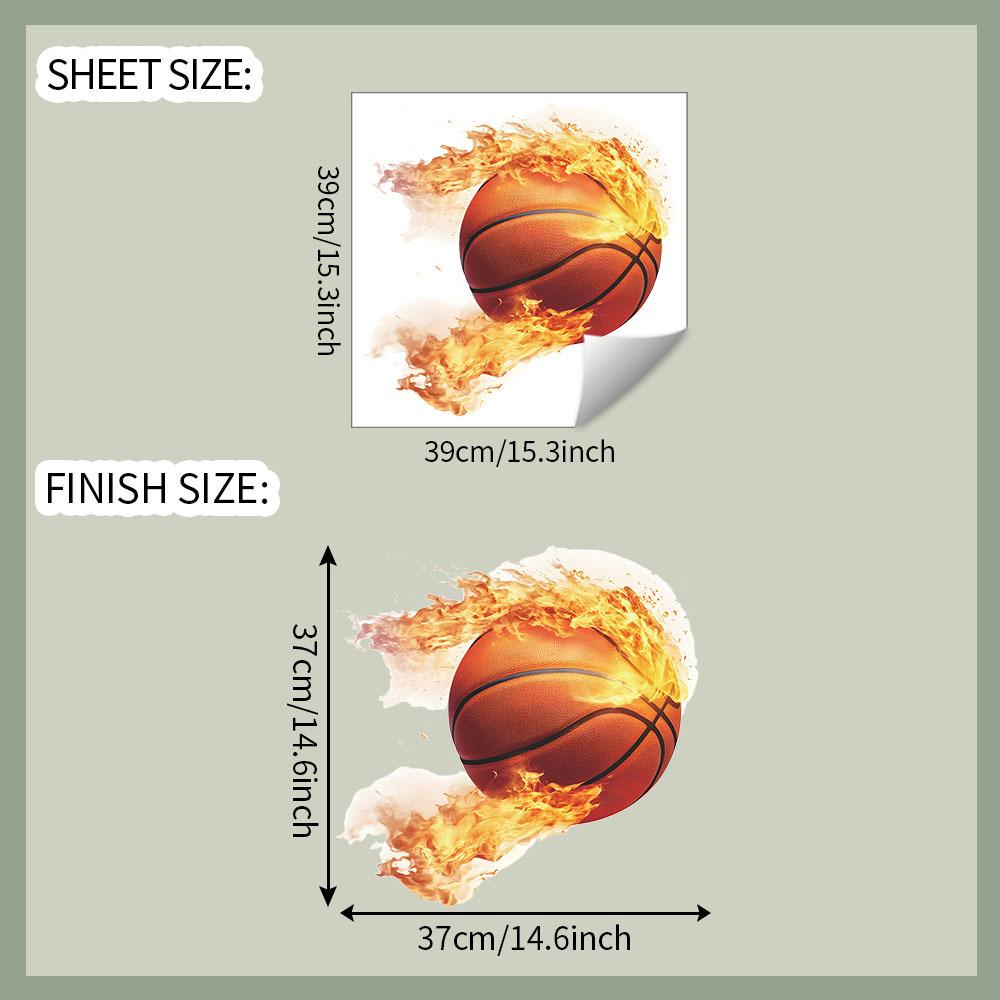 

Creative Flaming Basketball Wall Sticker Dynamic 3D Effect Self-Adhesive Decor for Bedroom Living Room Man Cave Sports Theme 39x39cm різнокольоровий
