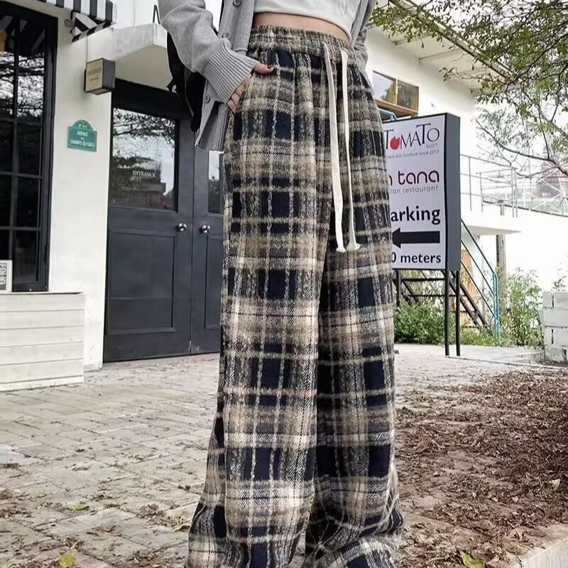 

Ретро брюки Maillard с высокой талией, в клетку, из шерсти, с широкими штанинами, на осень/зиму 2XL чёрный