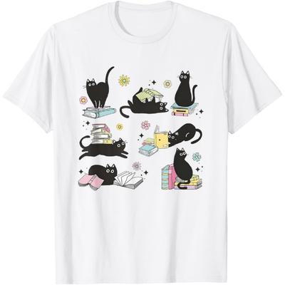 Cats Reading Books Shirt Cat Lover Kitten Reading Book Lover Men Women Girls Kids T-Shirt