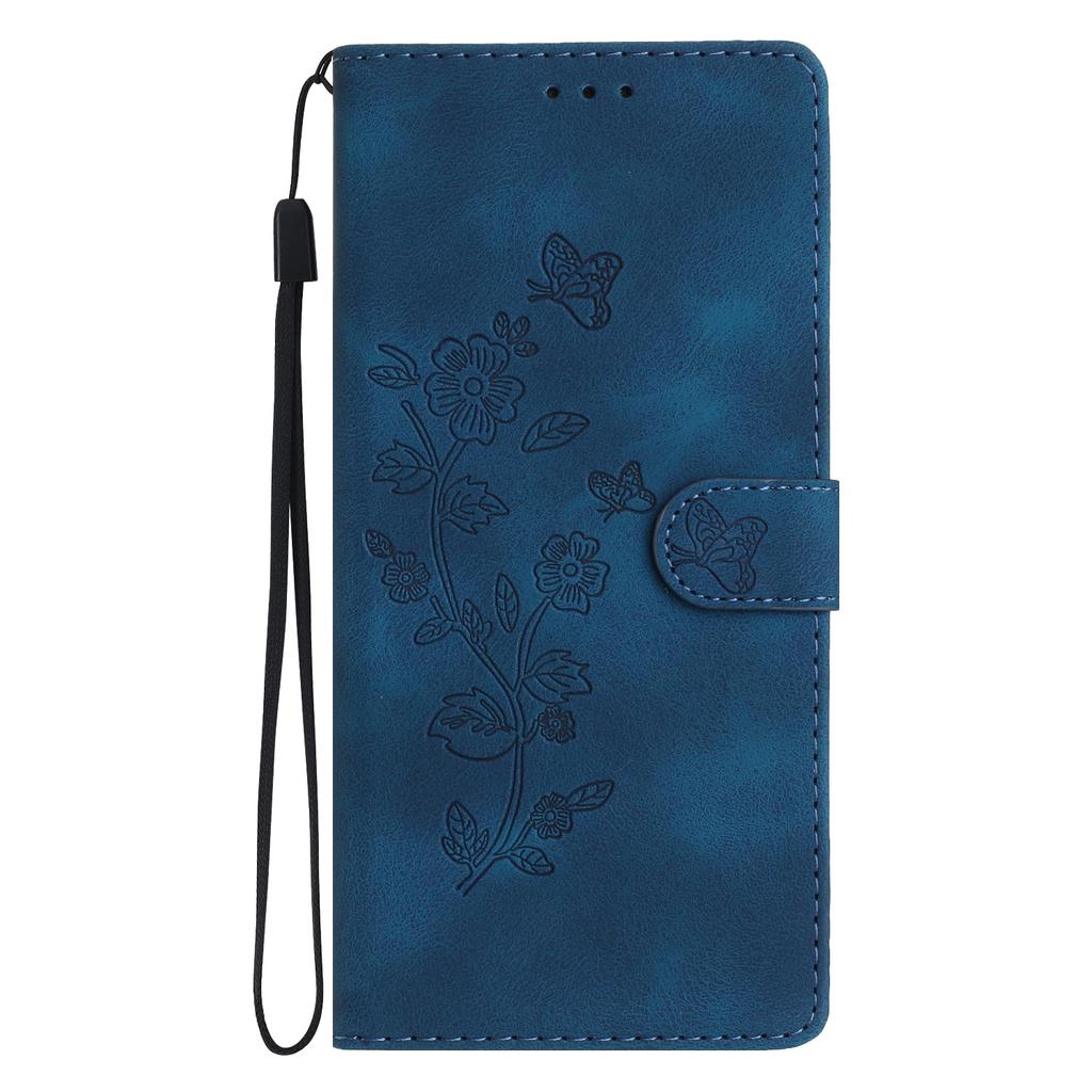 For Honor X9c 5G Case Leather Imprinted Flower Phone Cover Wallet with Wrist Strap