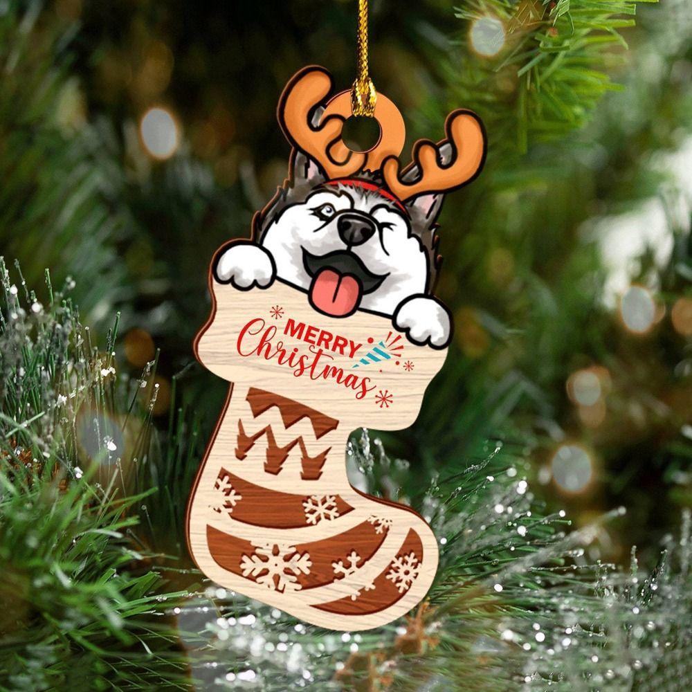 Cartoon Dog Socks Christmas Pendants Decorative Dog Car Pendant  Car