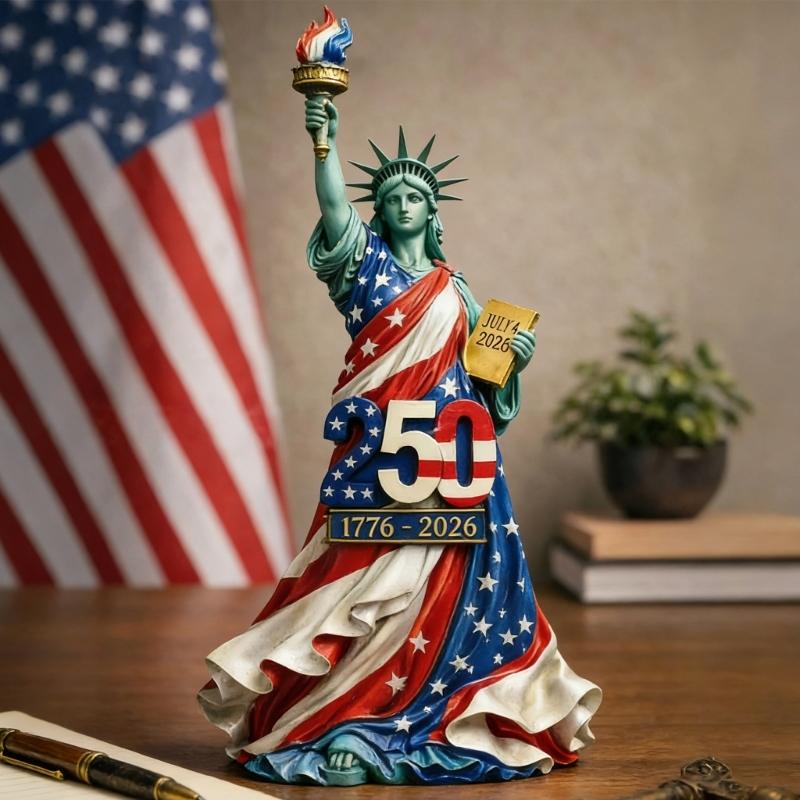 Contemporary Statue Of Liberties Miniature Sculpture With American Flag Design Collector Desk Accent Ornament Gift
