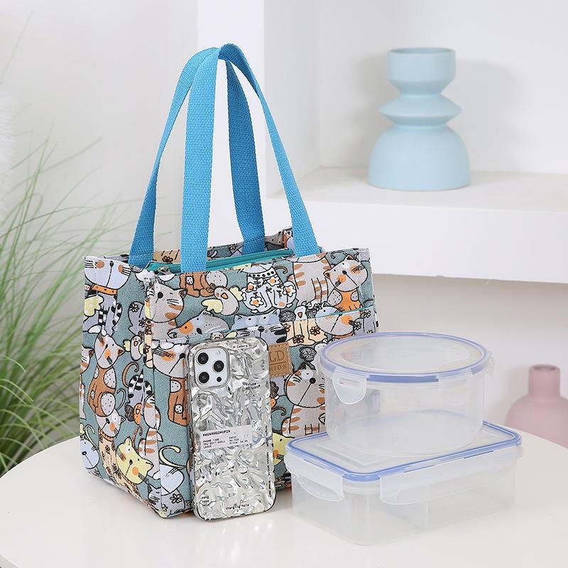 New canvas fashionable and lightweight handbag, hand carry to go to work, bring rice, lunch bag, aluminum foil insulation layer, lunch box bag