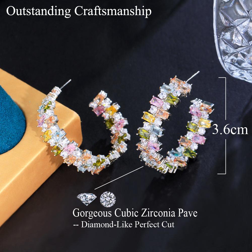 Glamorous Design Multicolor CZ Double Sided Cubic Zirconia Pave Chunky Round Hoop Earring for Women Big Luxury Jewelry