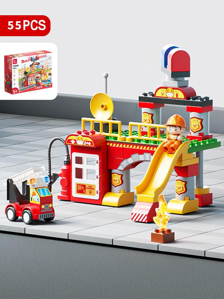 Large Building Blocks: Police & Fire Truck Toys, City Series STEM Learning for Toddlers Age 1-2 3-5, Gift for Boys Girls