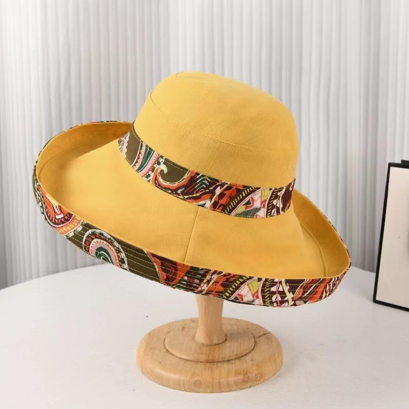 

Жіночий капелюх-відро Весняно-літні капелюхи для жінок Етнічний стиль Панама з широкими полями Сонцезахисний Складний Корейський Повсякденний Дорожній Новий 56-58cm жовтий