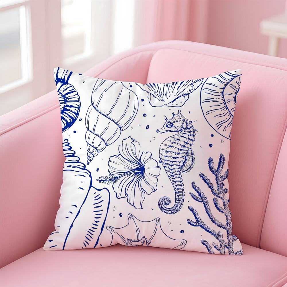 Animals Marine Theme Print Cushion Cover Pillow Case Soft Skin Friendly Fabric  Concealed Zipper