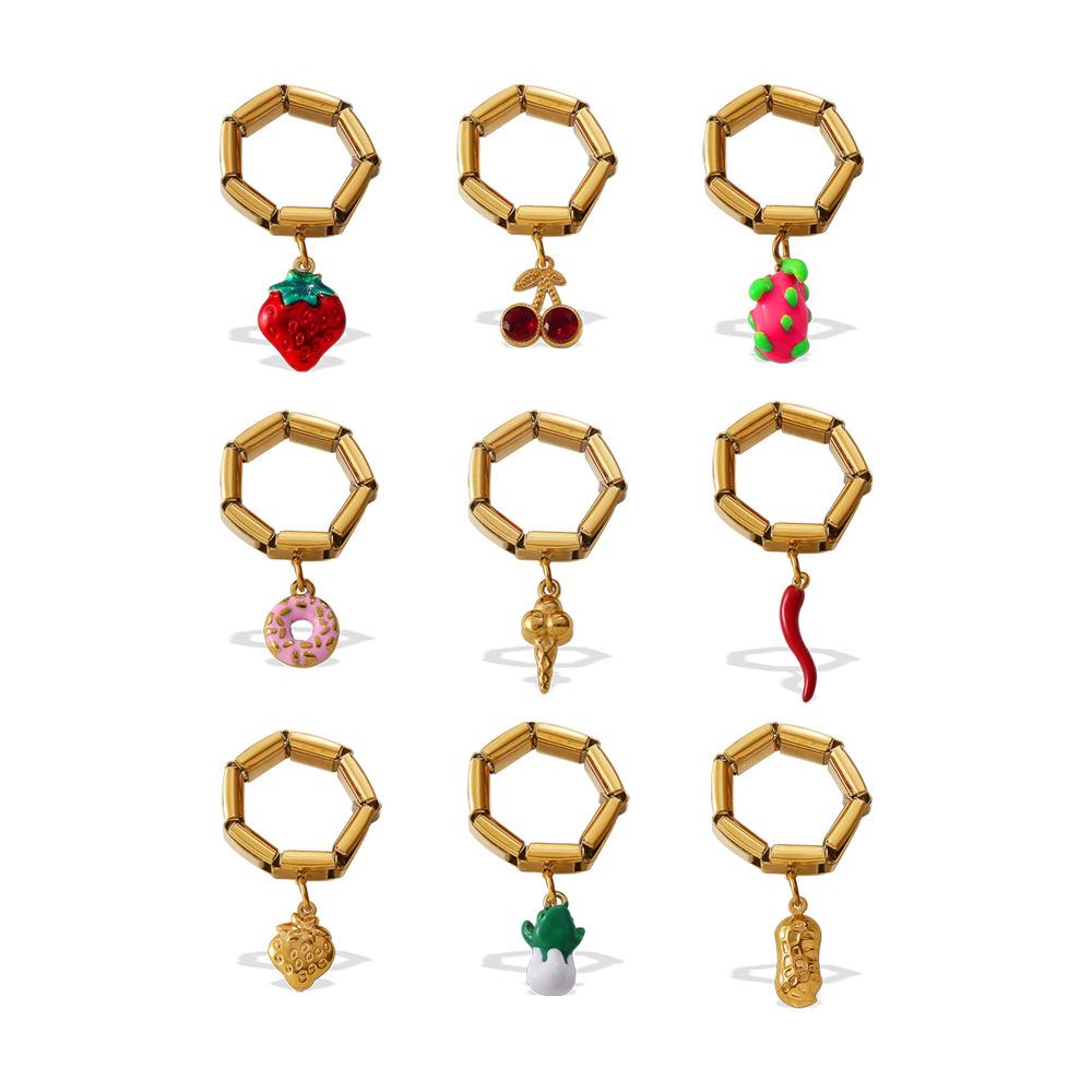 DIY pendant ring ring stainless steel gold-plated exaggerated multi-element pendant ring women