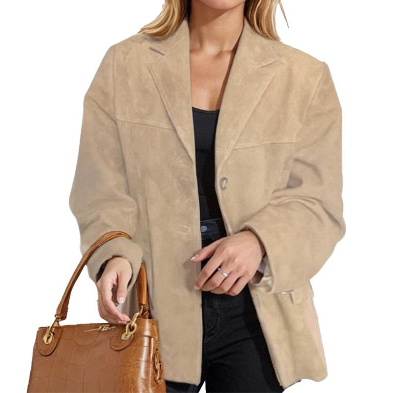 Cross-border foreign trade 2025 new European and American women's clothing temperament women's retro brown loose pocket long-sleeved blazer women