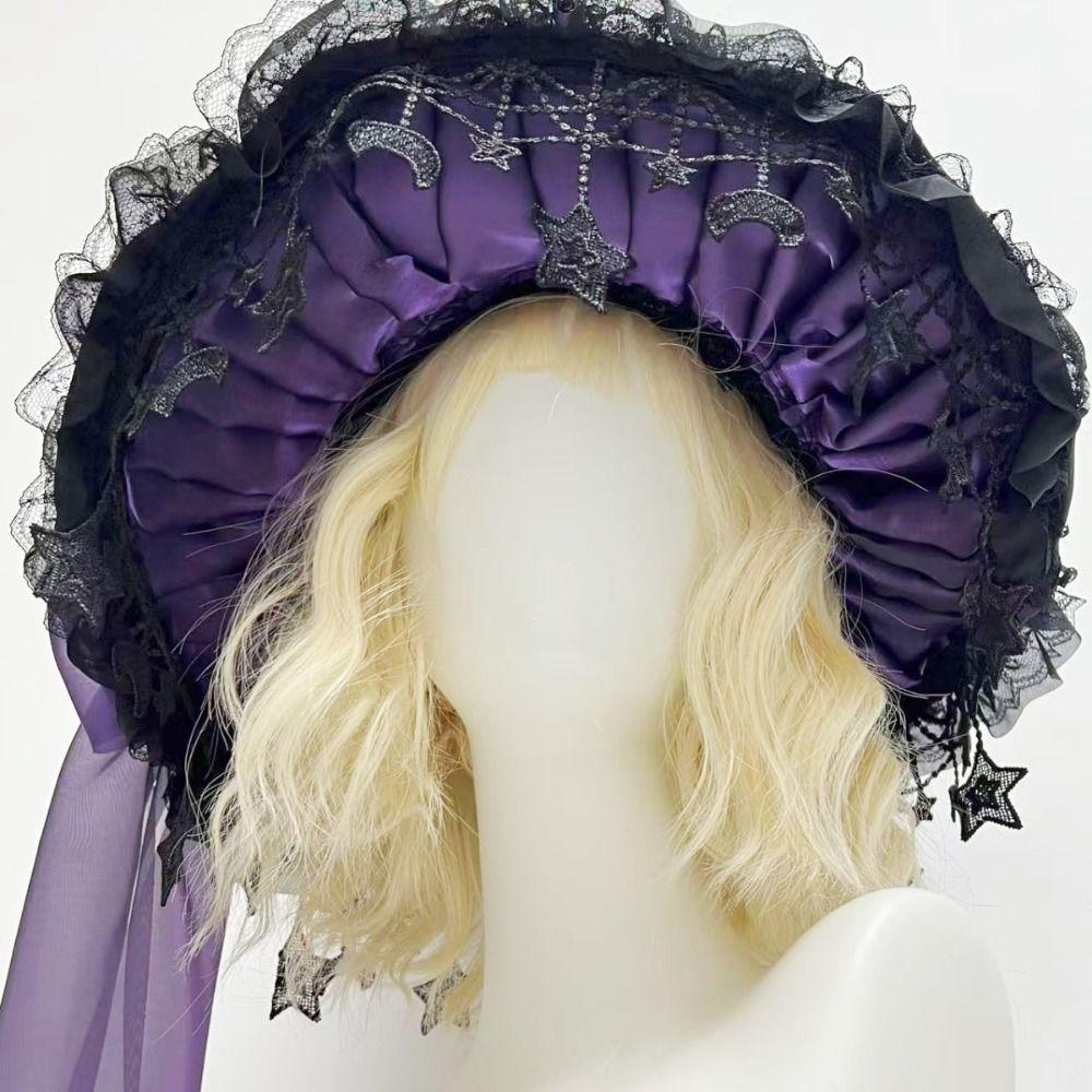 Lace Lolita Witch Hat Bow Ribbon Wizard Cap Cosplay Accessories Pointed Mage Hat Role Play