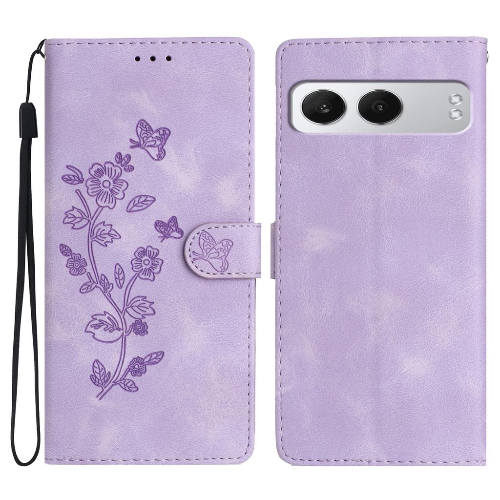 For OnePlus Nord 4 Case Leather Imprinted Flower Phone Cover Wallet with Wrist Strap