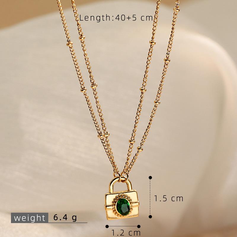 Women's Luxury Emerald Zircon Pendant Necklace, Stainless Steel Clavicle Chain