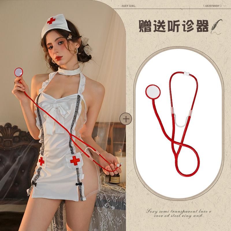 Suspender Lace Perspective Nurse Hot Sexy Bow Set