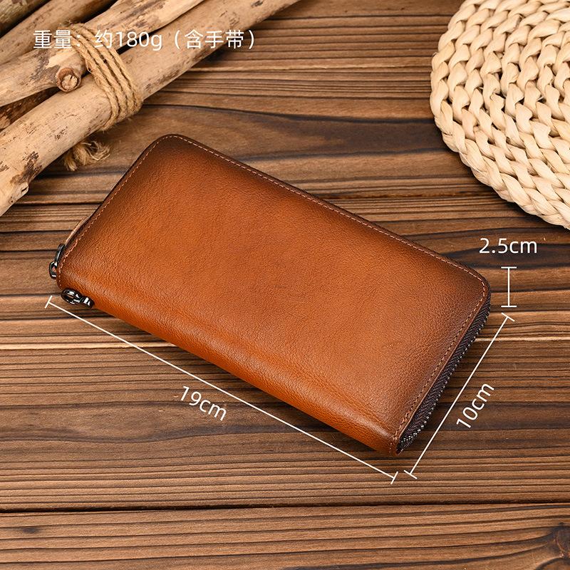 Tree Paste Bark Retro Men'S Long Wallet Hand-Polished Multi-Card Clutch Bag Casual Leather Mobile Phone Bag