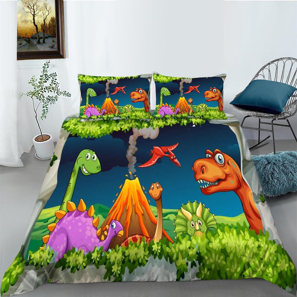 Cartoon Dinosaur Series Quilt Cover Pillowcase Two Or Three-Piece Set Polyester Digital Printing Can Be