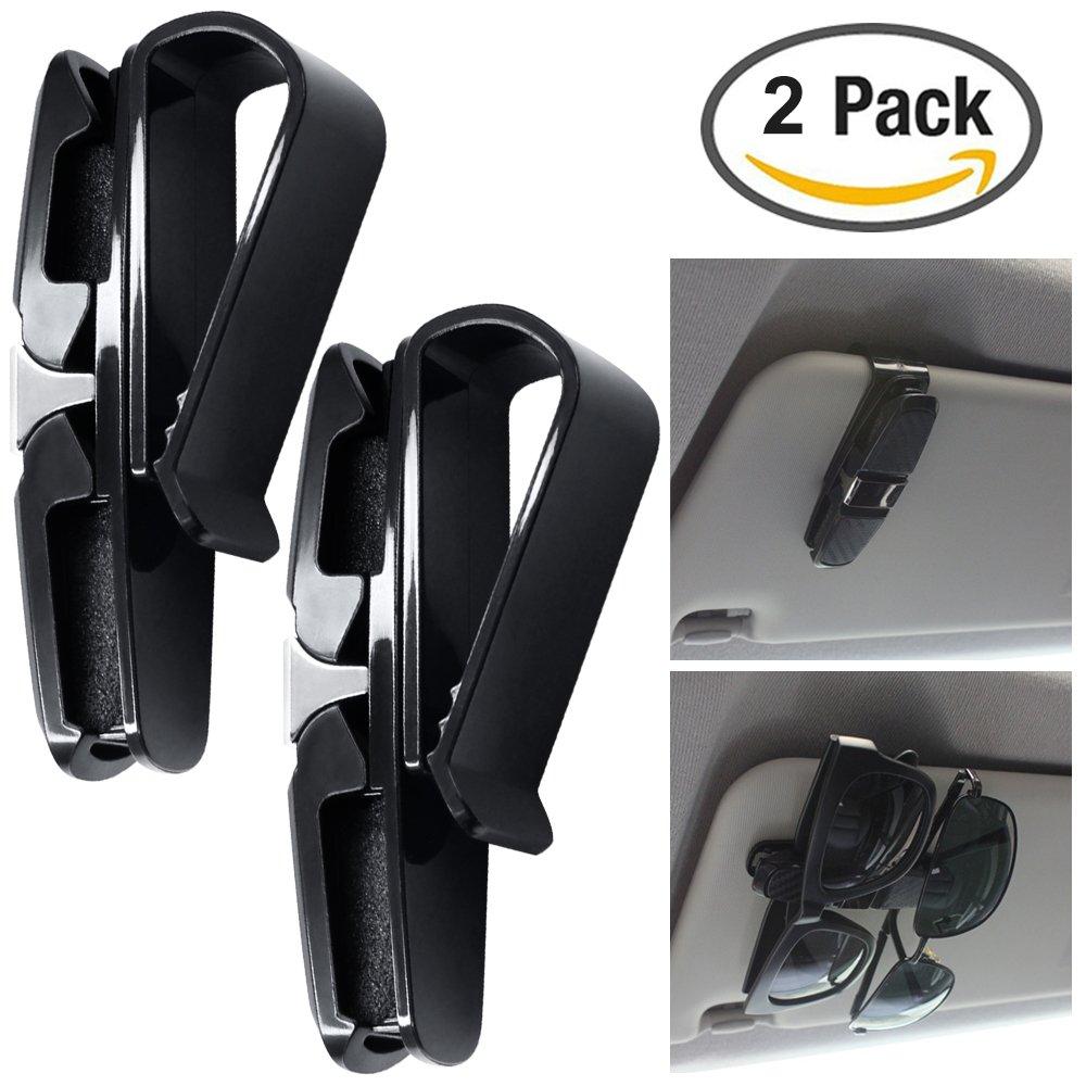 FineGood Car Sun Visor Glasses Holder with Ticket Card Silver Holder, Sunglasses/Eyeglasses Clip, 2-Piece Set, (FG-glasses_holder_2)