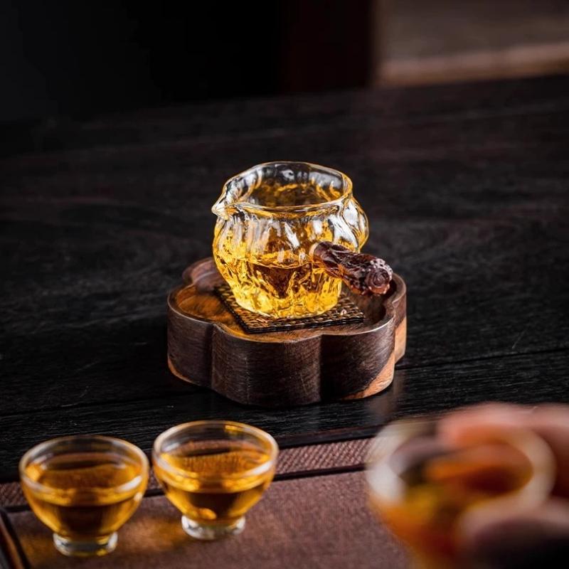 Szklany dzbanek do serwowania herbaty, drewniany uchwyt, chiński dzbanek do herbaty Gongfu Chahai, szklany kubek do herbaty, dzbanek do mleka i kawy