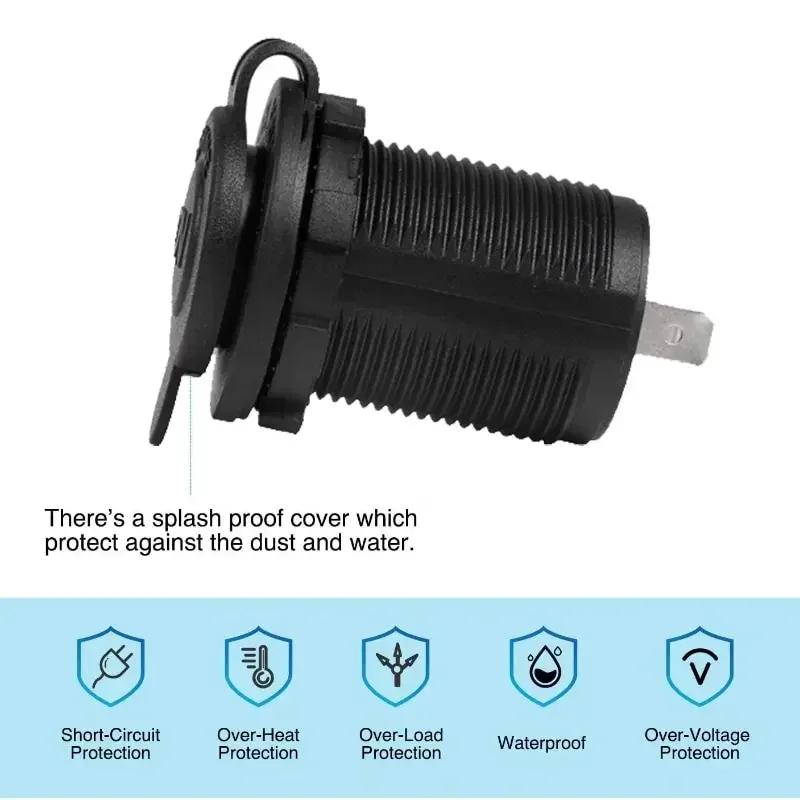 12V/24V Waterproof Cigarette Lighter Socket – Universal Power Outlet Adapter for Marine, Truck, RV, ATV w/Wire D5