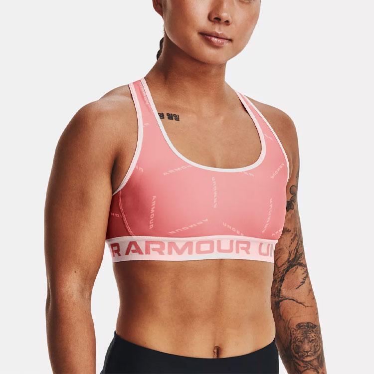 Under Armour Crossback Printed Medium Support Sports Bra Women Underwear Pink 1362247-655