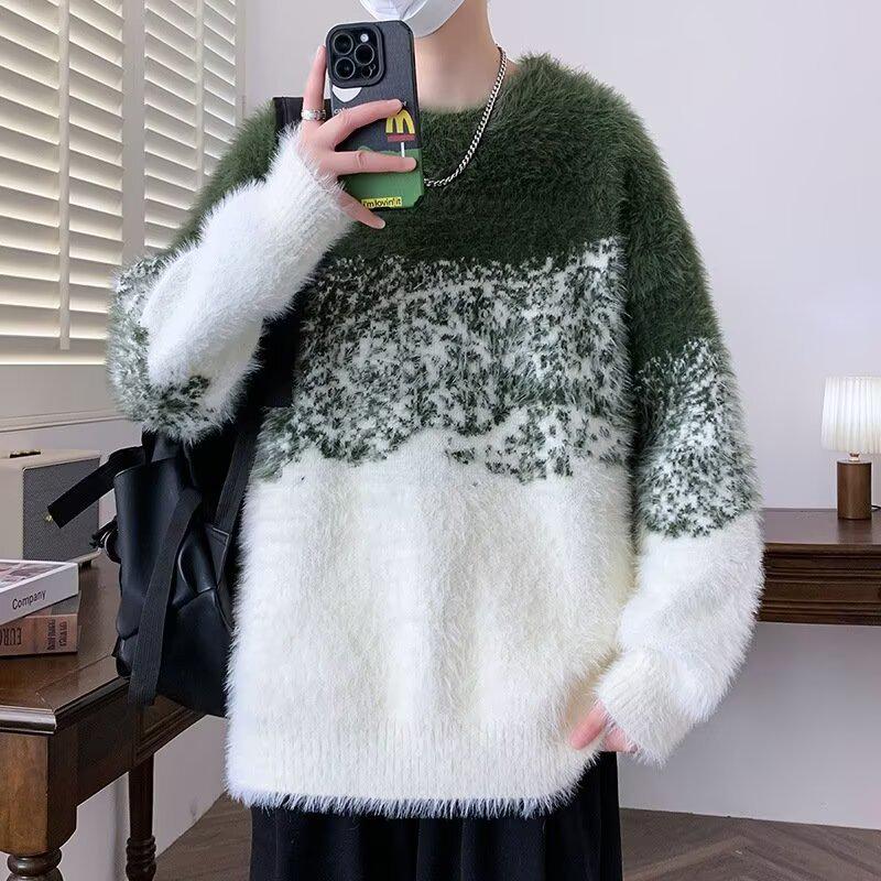 Men's Warm Gradient Mink Velvet Sweater - Half-High Collar, Casual Versatile Knitwear for Autumn/Winter