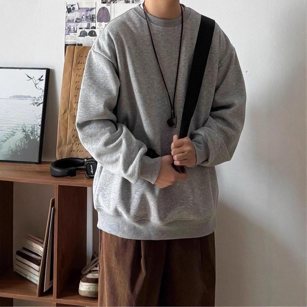 Unisex Wine Red Thick Warm Round Neck Long Sleeve Hoodie