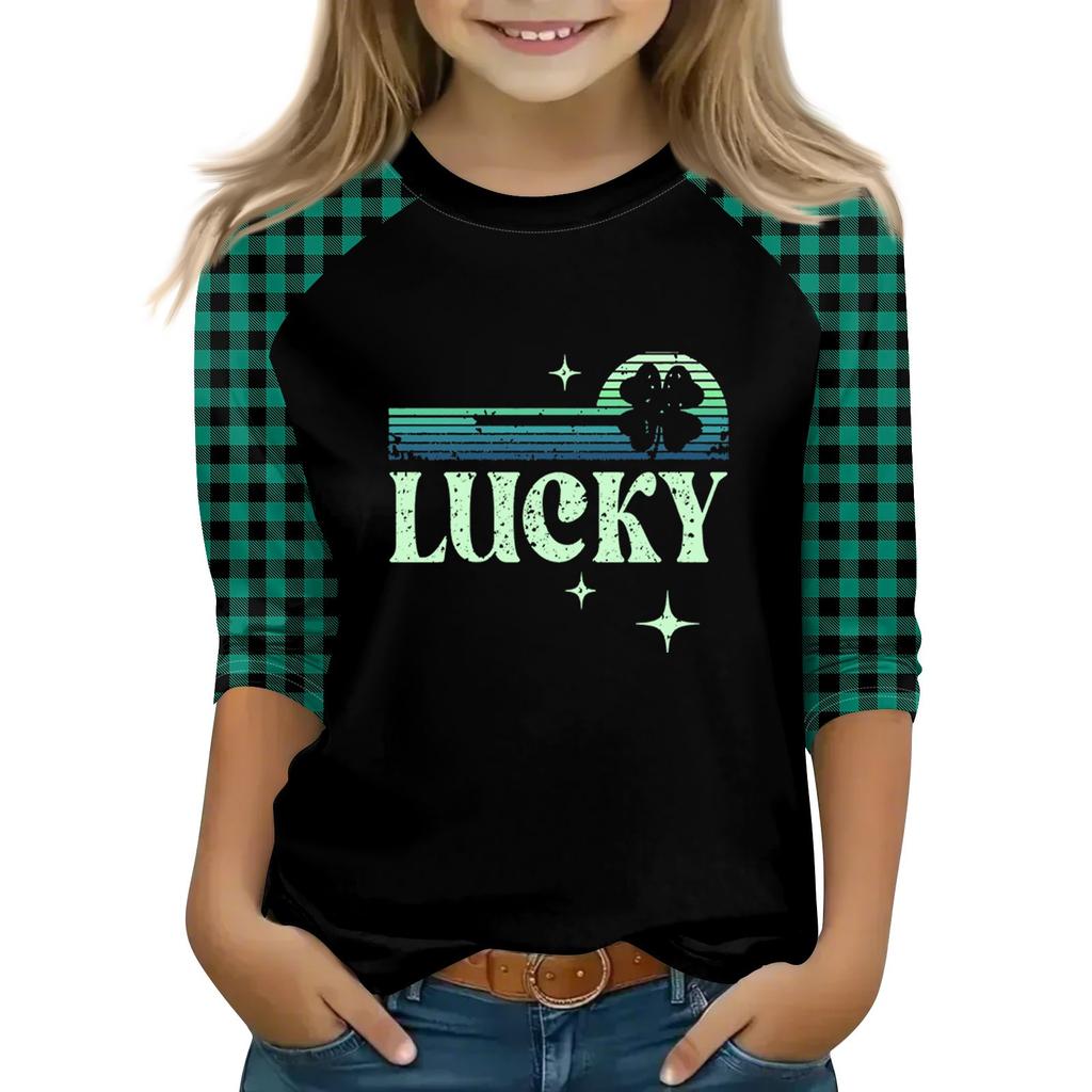 Oberteile für junge Mädchen von 4–16 Jahren, Rundhalsausschnitt, 3/4-Ärmel, T-Shirts, trendige Oberteile, Outfit-T-Shirts