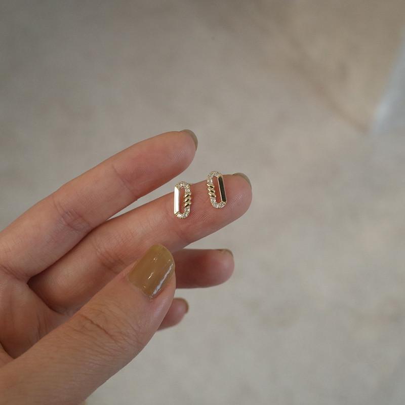 925 Sterling Silver 14K Gold Plated Earrings Micro-Inlaid Zircon Simple Design Geometric Twist Earrings for Women Jewelry Silver