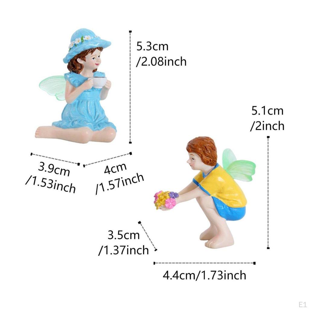 2 Pieces Boy and Female Fairy Figurines Hand Painted Miniature Whimsical Pair Statue Waterproof