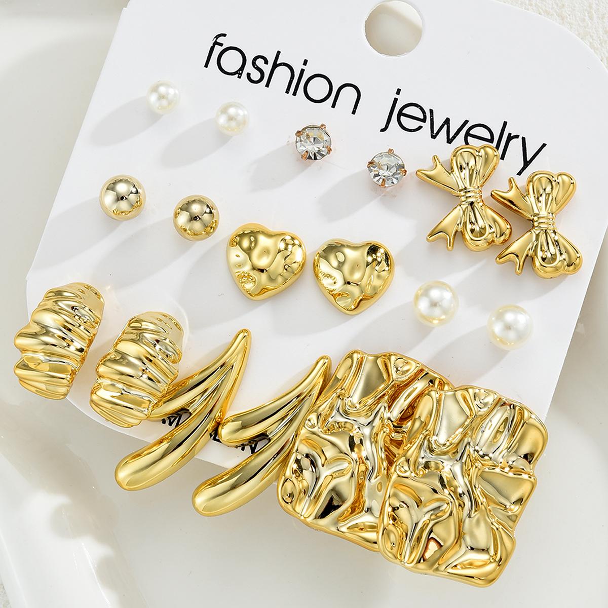 

18 Pcs/Set Vintage Gold Color Metal Pearl Heart Bow Knot Earrings for Women Elegant Irregular Zircon Stud Earring Jewelry Gifts