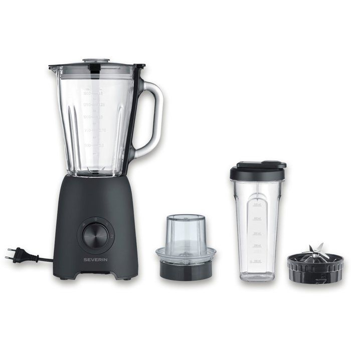 Blender 2-en-1 - SEVERIN - SM3724 Mix & Go - Récipient en verre 1,5 L - Gourde robuste + Accessoire Moulin fruits secs - Noir