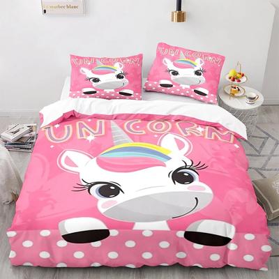 Cartoon Unicorn Pink King Queen Duvet Cover Kids Girls Lovely Animal Bedding Set Rainbow Quilt Cover Polyester Comforter Cover