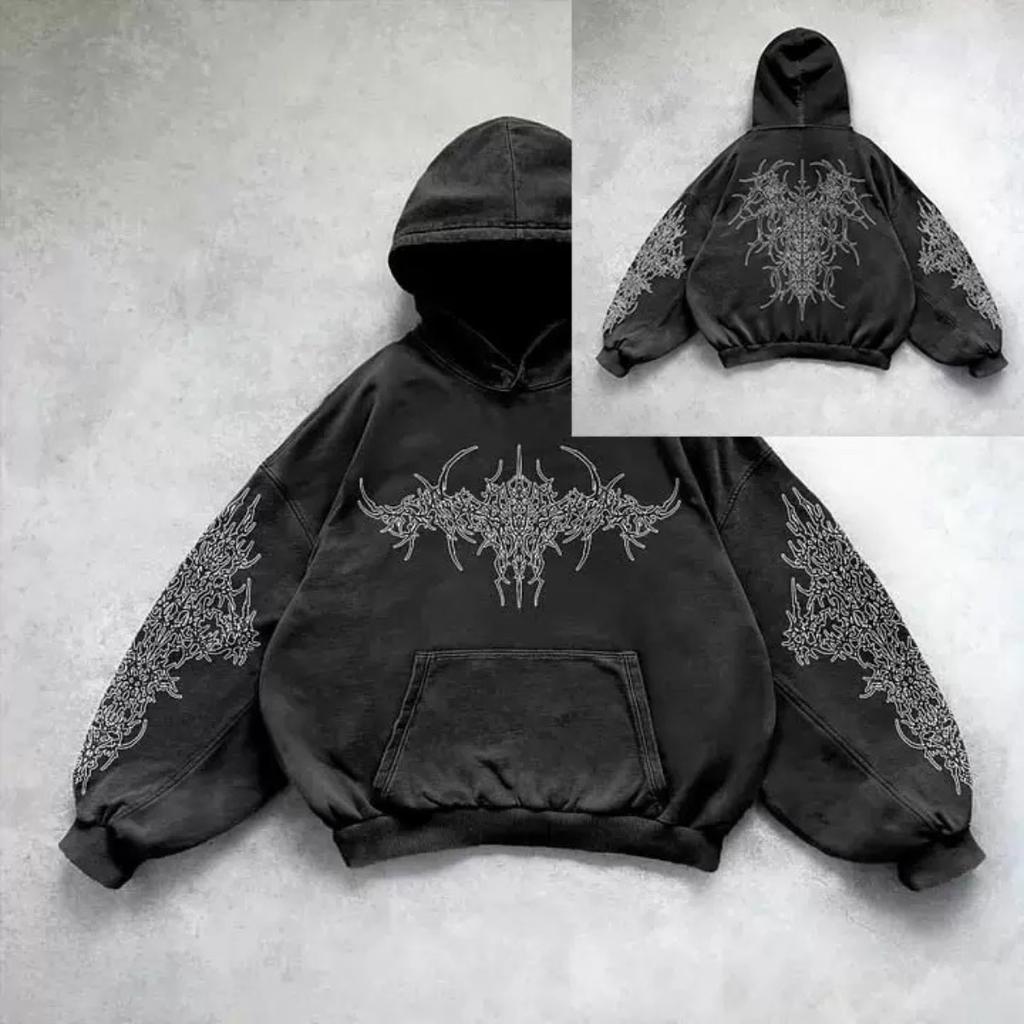 STREETRICH Harajuku Y2K Vintage Punk Color Sólido Estampado Sudadera Casual para Hombre Moda Gótica Americana Sudadera Casual para Pareja