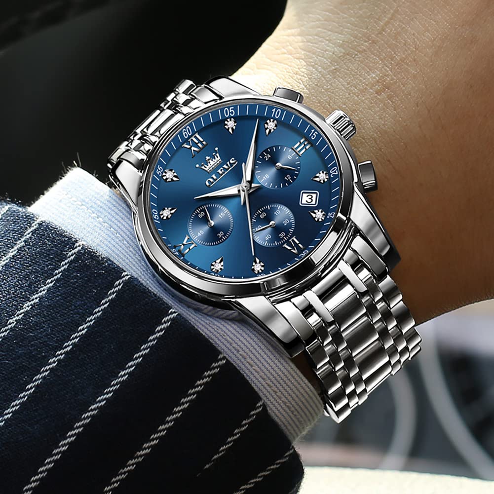 Men's Fashion Quartz Analog Wristwatch, Waterproof, Business Watch, Metal Band, Blue, Stylish Gift