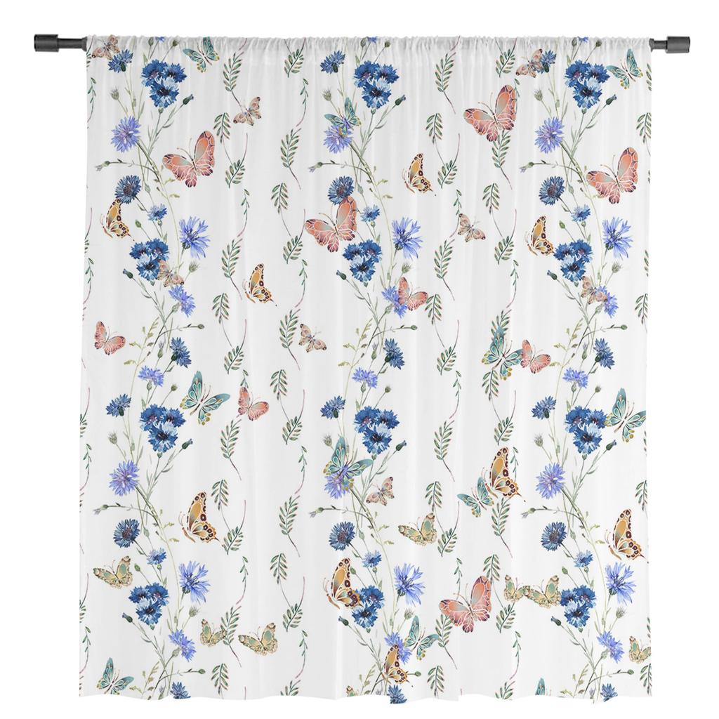 Flower Leaf Butterfly Tulle Curtains For Living Room Bedroom Voile Sheer Curtain Window Home Decor Drapes