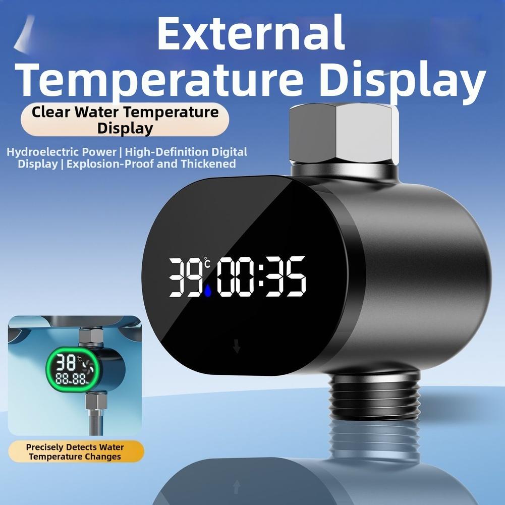 Durchflussbetriebenes Duschthermometer mit digitaler Echtzeitanzeige, Wasserbetrieben, keine Batterie erforderlich, Farbwechselnde Temperaturanzeige für Badezimmer Saf