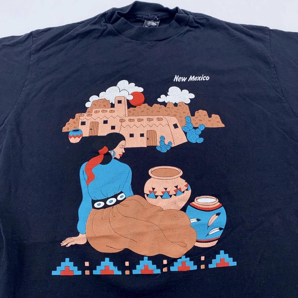 vintage 90s NEW MEXICO NATIVE AMERICAN POTTERY ART T-Shirt LARGE pueblo