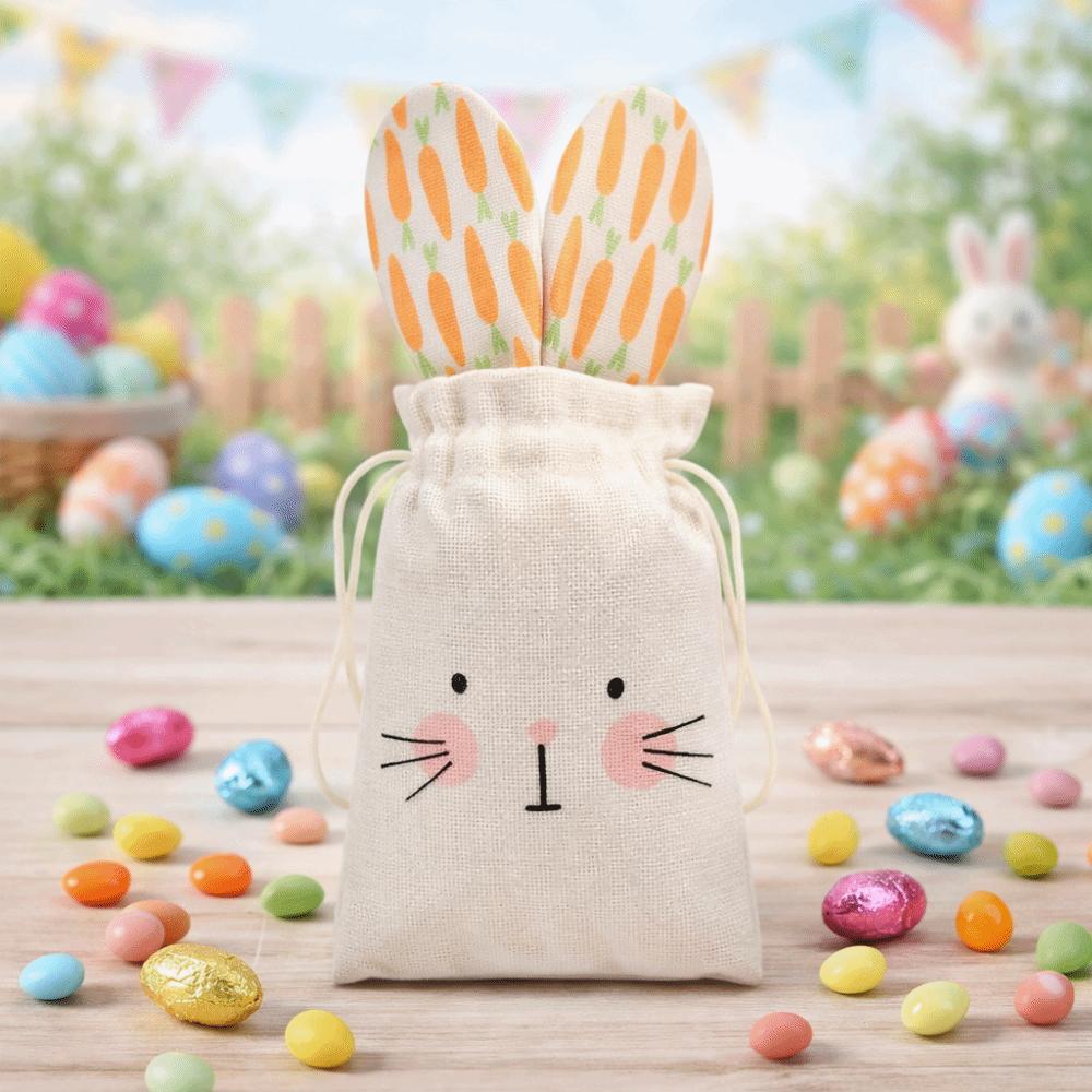 Cute Easter Bunny Ears Bags Festival Burlap Rabbit Candy Bags Carrot Gift Packaging Bags For Kids Easter Party Decoration