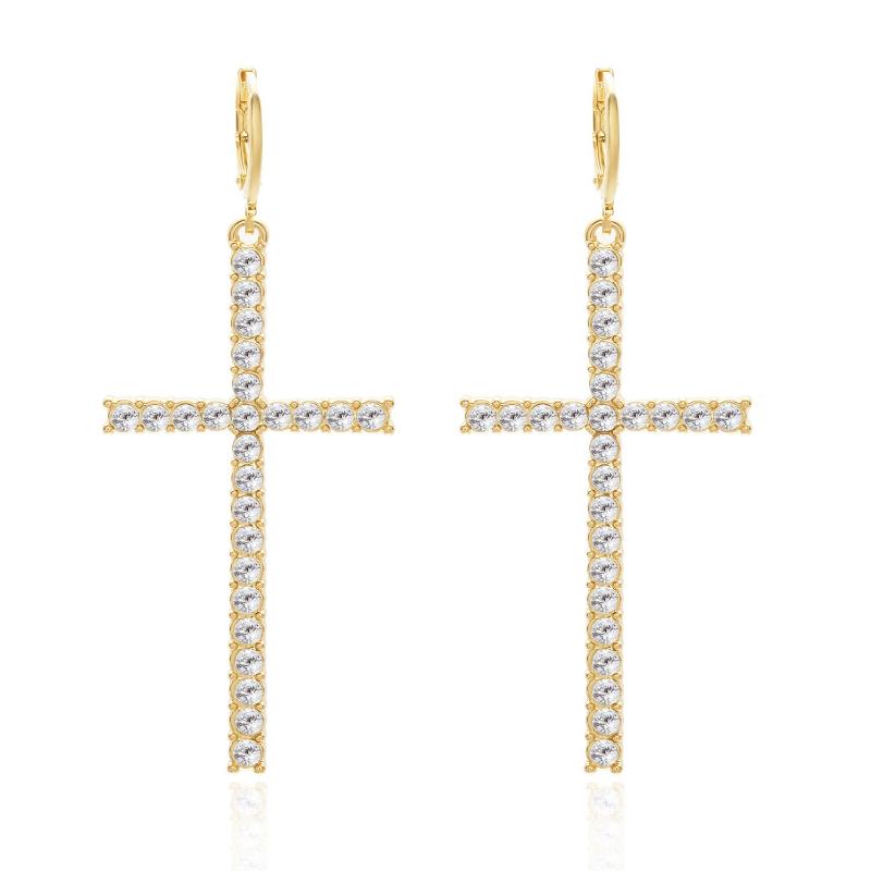 Zircon  Cross Earrings For Women Men Gothic Punk Hip Hop Jesus Crucifix Dangle Earring Christian Party Jewelry