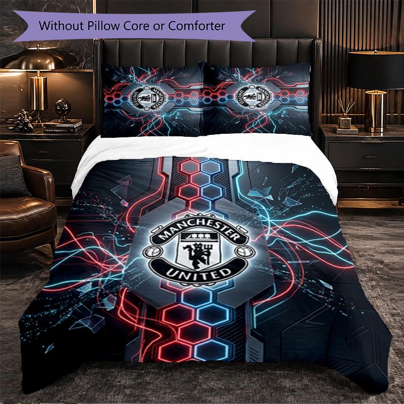 Juego de Cama de 3 Piezas con Patrón del Manchester United Suave Microfibra Funda Nórdica con Fundas de Almohada para Dormitorio